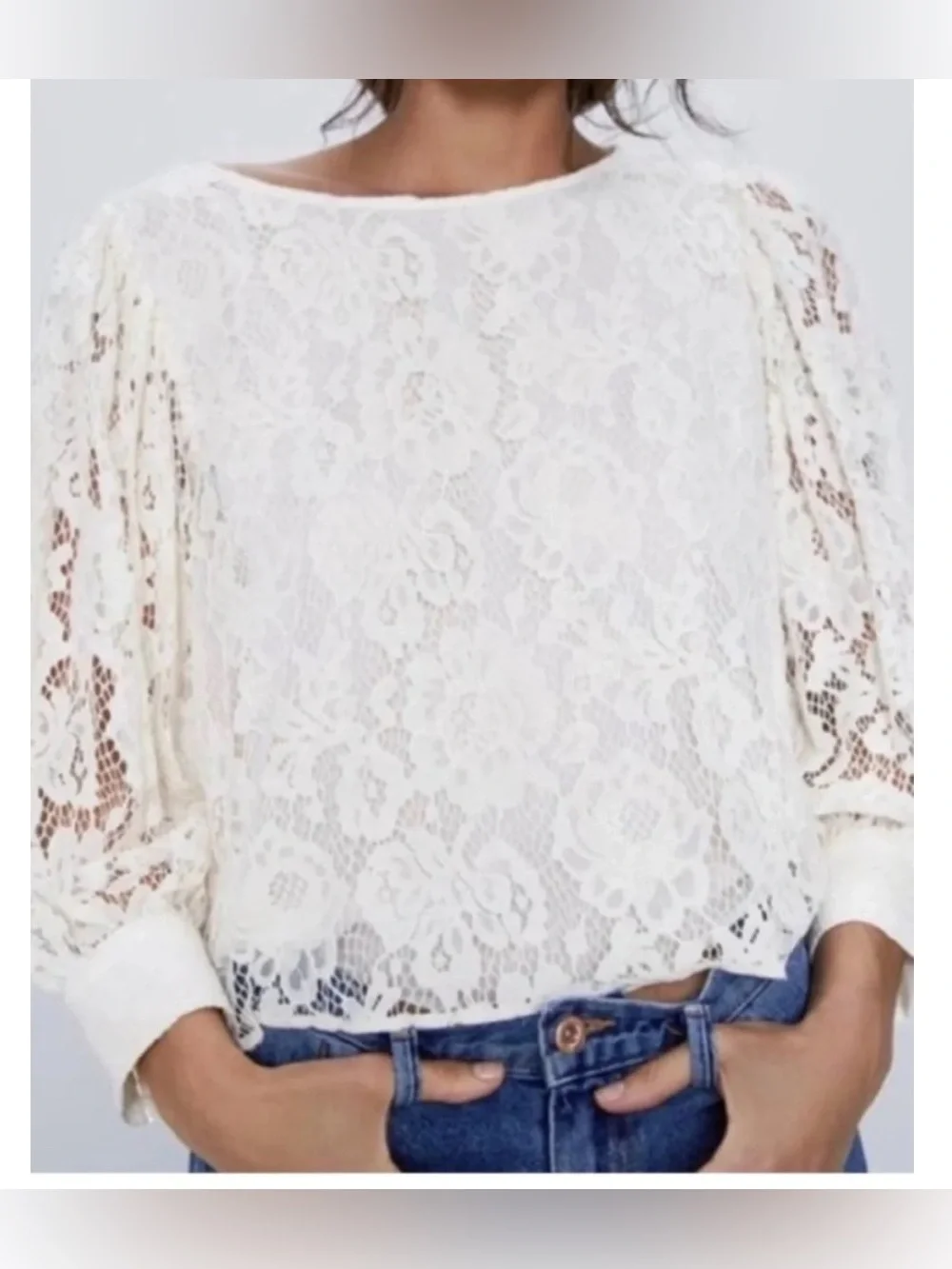 Zara floral lace blouse size S romantic feminine baddie coquette girl Ivory